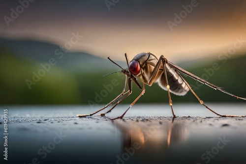 closeup of a female Dengue mosquito, by generative Ai © Fahad