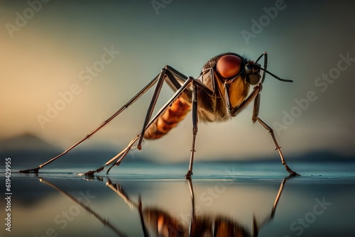 closeup of a female Dengue mosquito, by generative Ai