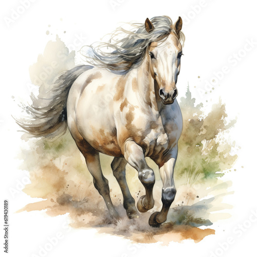 Beautiful horse watercolor painting  a stallion galloping across a meadow or desert.