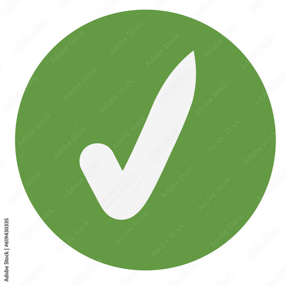 Check mark in a green circle isolated on transparent background for