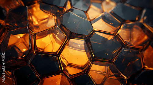 Abstract background with amber color and geometry in form of beehive hexagon, Computer beehive , Created with Generative AI technology