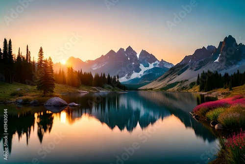 sunrise in the mountains generated Ai. © Abdul