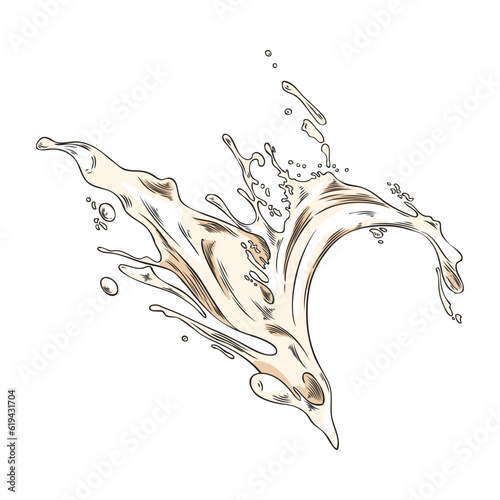 Splash of coconut milk hand drawn engraving vector illustration isolated.