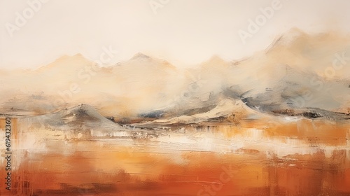 An abstract composition showcasing a mix of thick and textured paint strokes in earthy tones, resembling the rugged beauty of a desert landscape with its rich and warm color palette. Generative AI. 