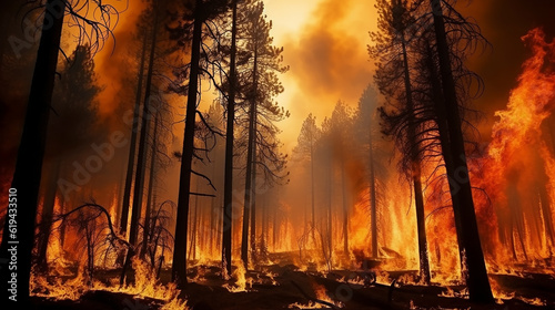forest fire landscape global warming catastrophe apocalypse nature. climate change. Generative AI © kichigin19