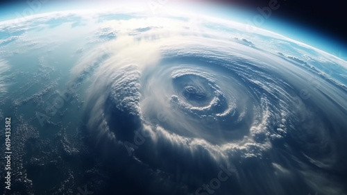 cyclone funnel of a hurricane on the surface of the planet view from space  weather forecast. Generative AI