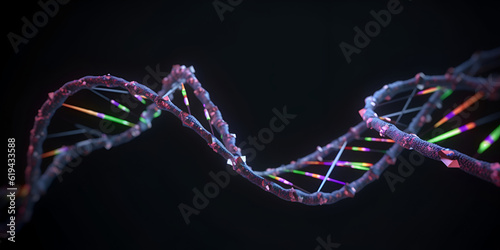DNA molecule helix spiral on black background with copy space