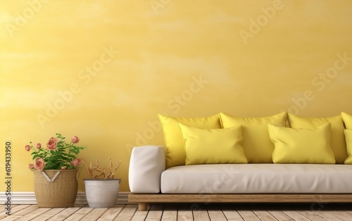 Vibrant Yellow Empty Wall Space for Text and Cozy Vibes. Generative AI