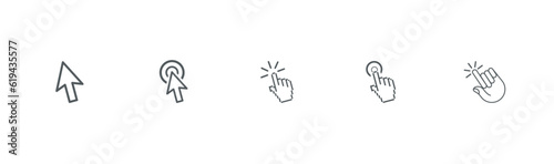 Pointer cursor icons. Computer Hand cursor icon set.Clicking cursor, pointing hand clicks icon Icon in trendy flat style isolated on white background.
