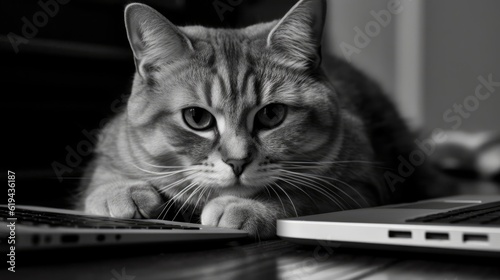 Cat looking into laptop