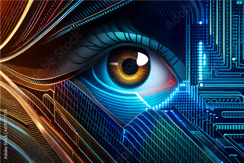 Background with cyber eye. Vector background with AI verb.