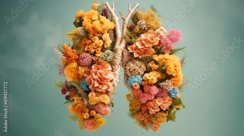 Human lung made of beautiful flowers, Generative AI