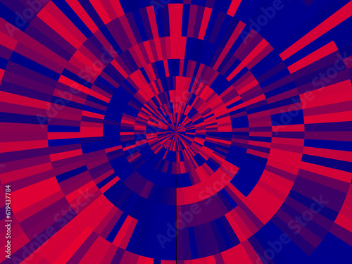 Abstract background in red and blue  with a spectacular rhythm and inserts. Surrealistic image in a modern style. For your art projects and works.