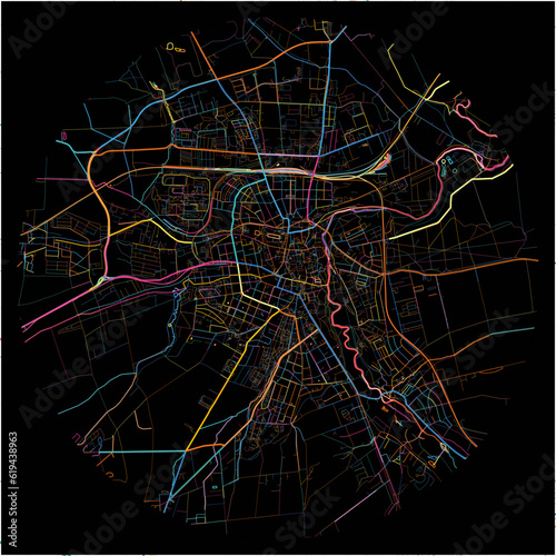 Colorful Map of Weimar, Thuringia with all major and minor roads.