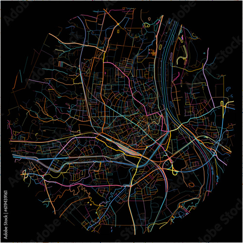 Colorful Map of Rosenheim, Bavaria with all major and minor roads.