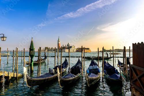 Gondole and San Giorgio island, Venice, Italy, Europe