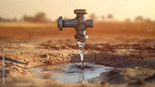 a lonely water tap in the desert. Generative AI
