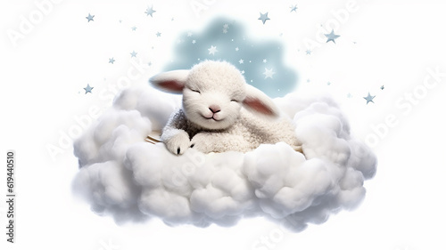 a little lamb sleeping on a cloud watercolor. Generative AI