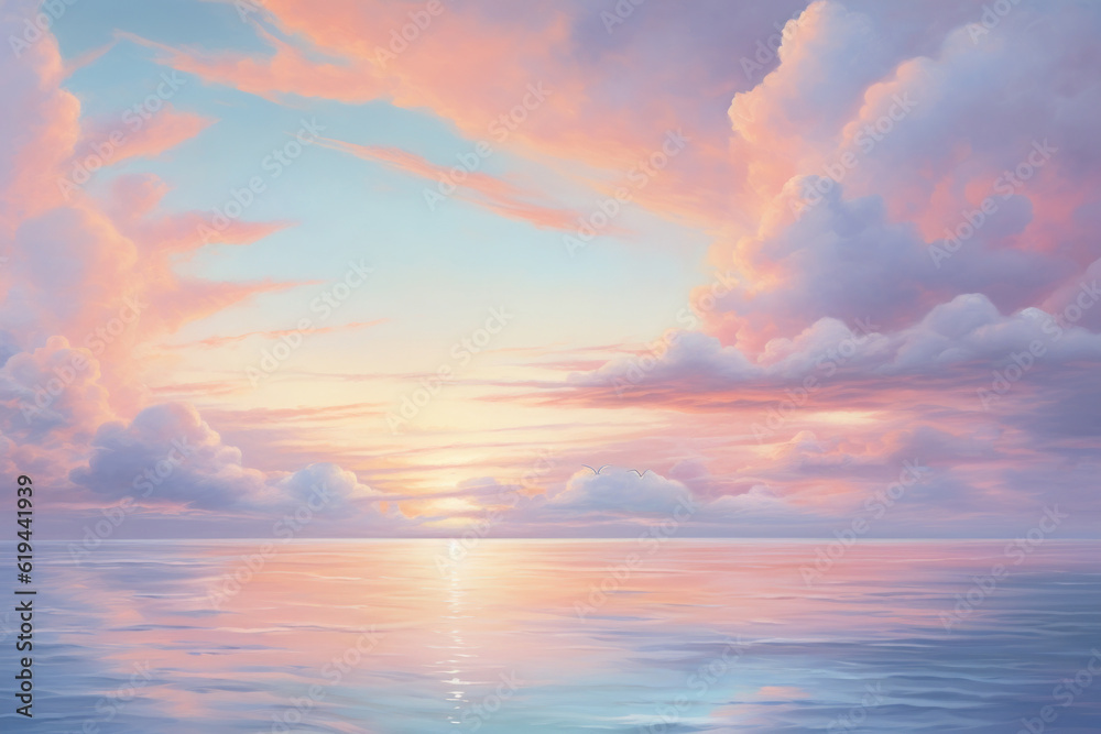 Beautiful pastel tone color sky reflection on water with sunlight.