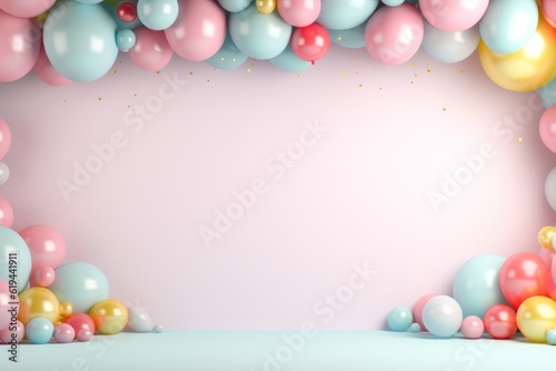 Colorful pastel color balloons party copy space background.