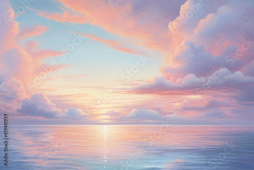 Beautiful pastel tone color sky reflection on water with sunlight.