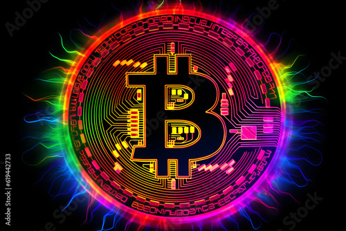 Bitcoin with Neon Background