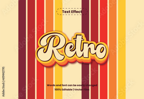 Retro vibe vintage bold 3D editable text effect. Vintage text effect with colourful rainbow striped colours on retro texture background design. 1970s American culture style. 4th of July America