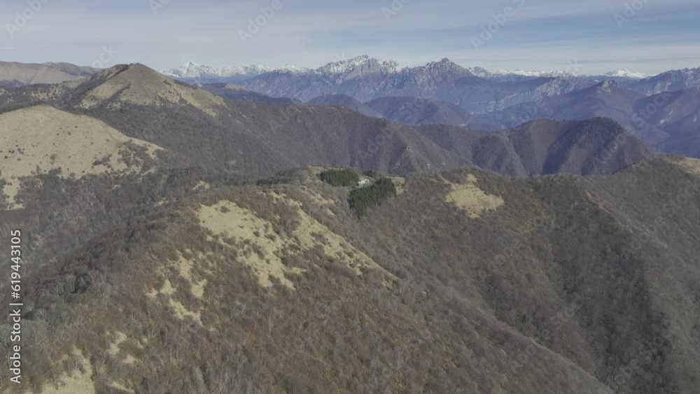 Drone flight panorama with Alpe Vicere and Capanna Mara, Monte Boletto, Como, Lombardy, Italy, Europe Drone flight panorama with Alpe Vicere and Capanna Mara, Monte Boletto, Como, Lombardy, Italy, Europe