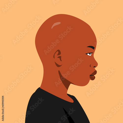 portrait of bald african boy side view. suitable for avatars, social media profiles, print, etc. flat vector graphics.