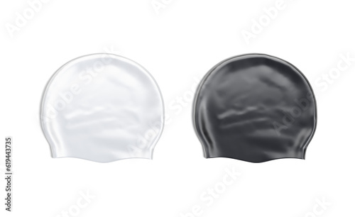 Blank black and white sport swim cap mockup, top view