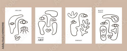 One line drawing human face set. Vector collecton