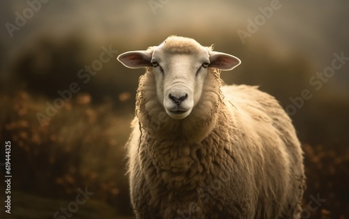 A close up of a sheep in a field. Generative AI