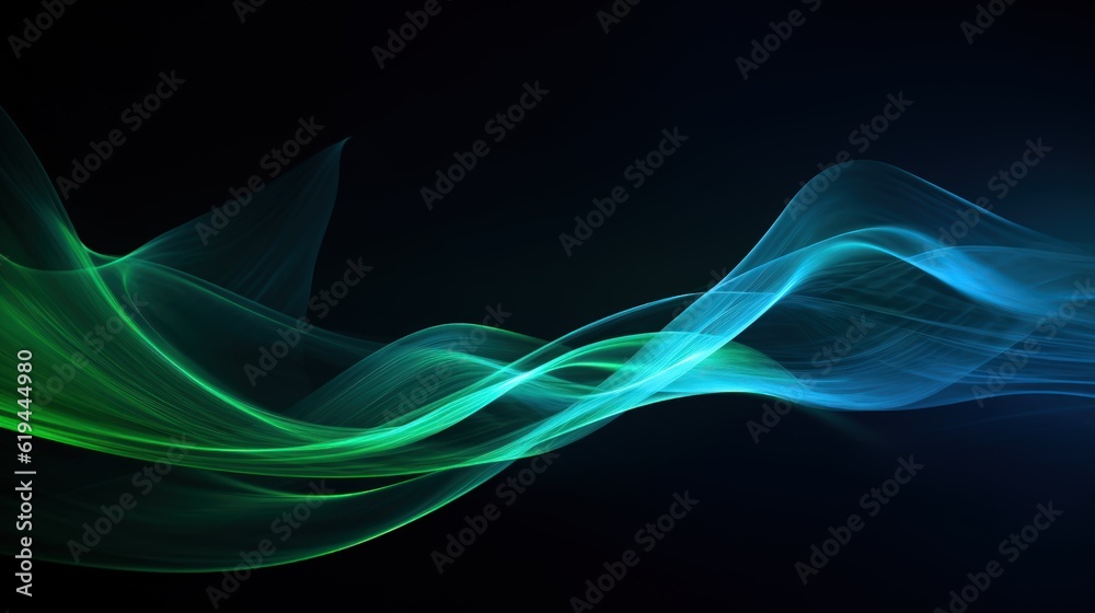 Flowing wave of light in blue and green