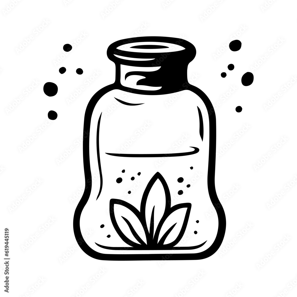 Small bottle of essential oil with plant inside, editable isolated object on white background, aromatherapy concept Small bottle of essential oil with plant inside, editable isolated object on white background, aromatherapy concept