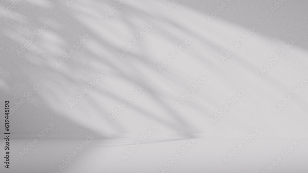Artistic shadow from the window. 3d empty room. Presentation commercial product, white mockup scene. 3d rendering