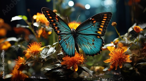 Beautiful butterfly in green jungle foliage