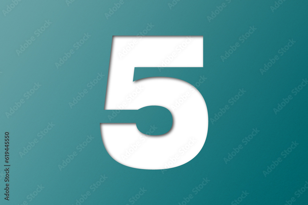 number cut paper 5 green isolated on transparent background