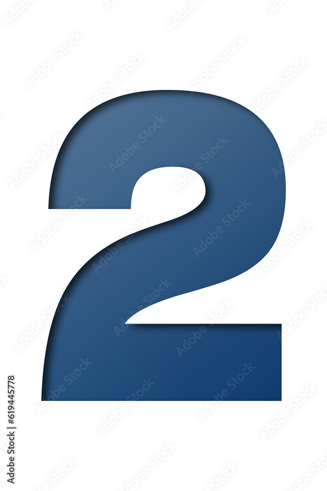 number cut paper 2 blue isolated on transparent background number cut paper 2 blue isolated on transparent background