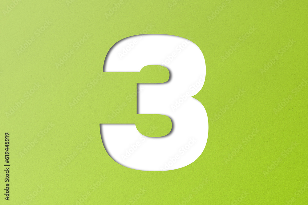 number cut paper 3 green isolated on transparent background number cut paper 3 green isolated on transparent background