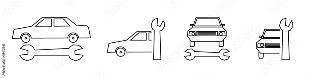 car service, maintenance, rapair outline icon side view and front view car sedan car service, maintenance, rapair outline icon side view and front view car sedan