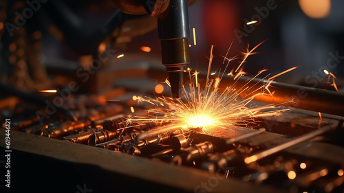 welding plasma cutting of metal, spark parts. Generative AI