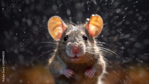 a cheerful little mouse is bathing in a puddle of splashing water. Generative AI