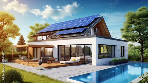 Sustainable Lifestyles  Solar Panel Roof Energy. Clean Power from the Sun for the Ecology. Generative AI