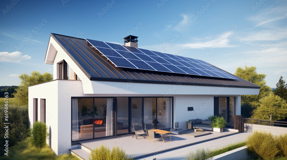 Sustainable Lifestyles: Solar Panel Roof Energy. Clean Power from the Sun for the Ecology.
Generative AI Sustainable Lifestyles: Solar Panel Roof Energy. Clean Power from the Sun for the Ecology.
Generative AI