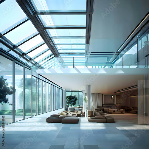 interior of modern glass house