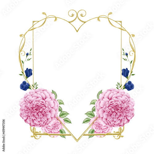frame with heart and roses