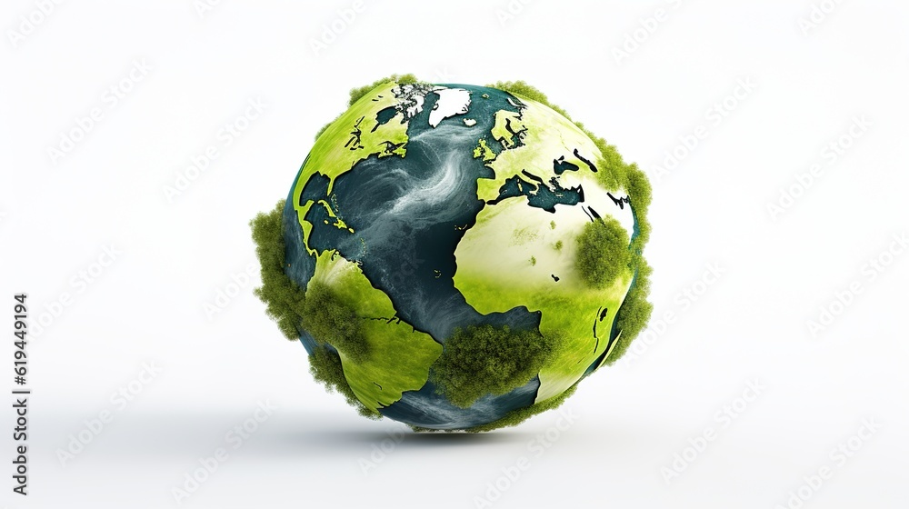green planet earth with grass on white background, generative ai green planet earth with grass on white background, generative ai