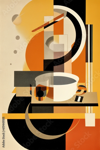 Coffee  Bauhaus style background  trendy 20s geometric design poster design  generative AI digital art.