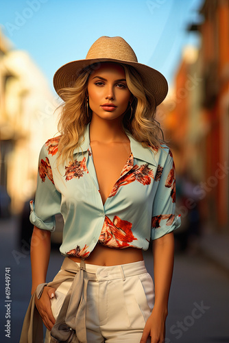 beautiful fashionable blonde woman, summer World of fashion, Cuba, ai generative