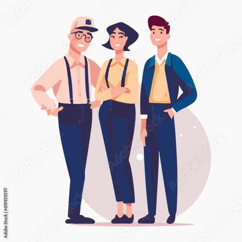 Group of young friendly people. Man and woman professionals vector illustration.